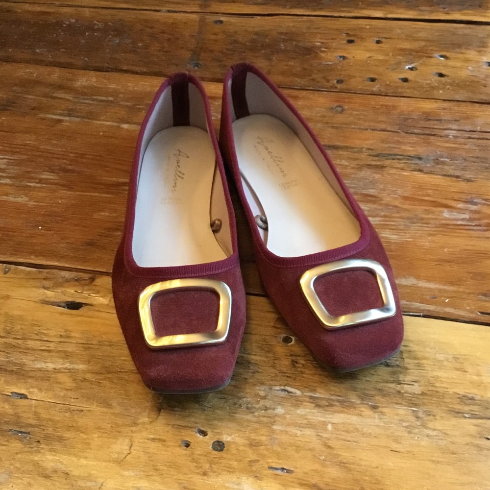A Bellini Buckle Italian Suede Ballet Burgundy Flats